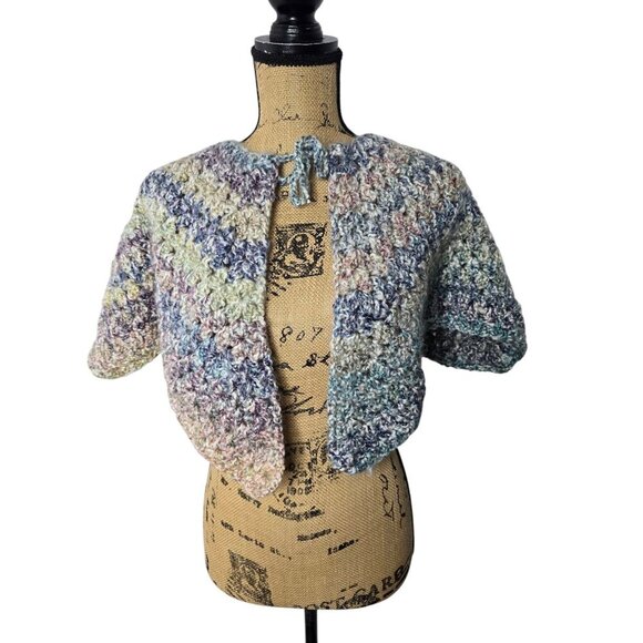 Vintage Handmade Pastel Crochet Cape Shawl - Picture 1 of 8